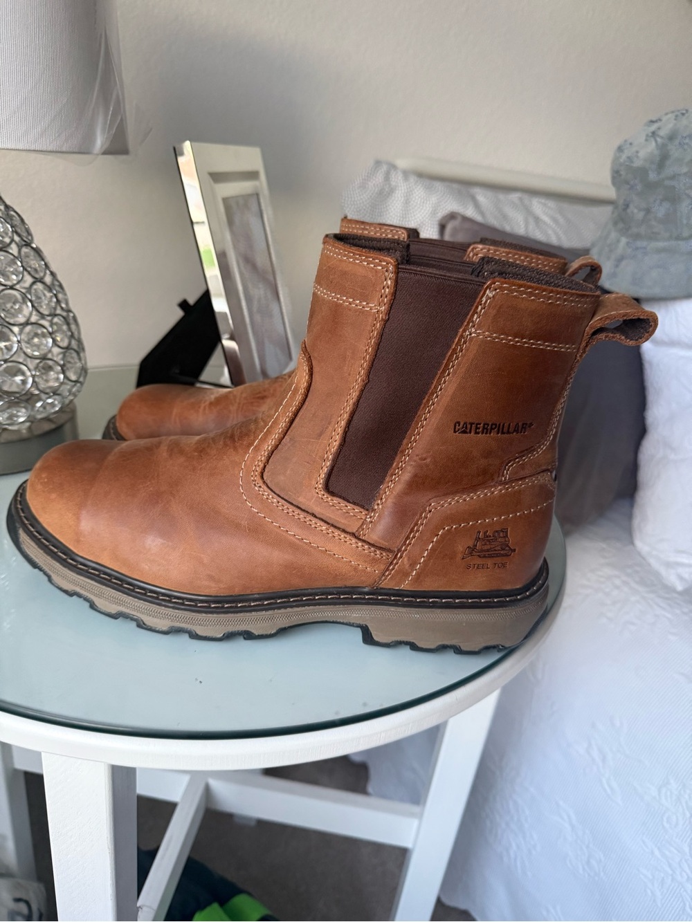 Caterpillar Tan Leather Chelsea Work Boots 11.5